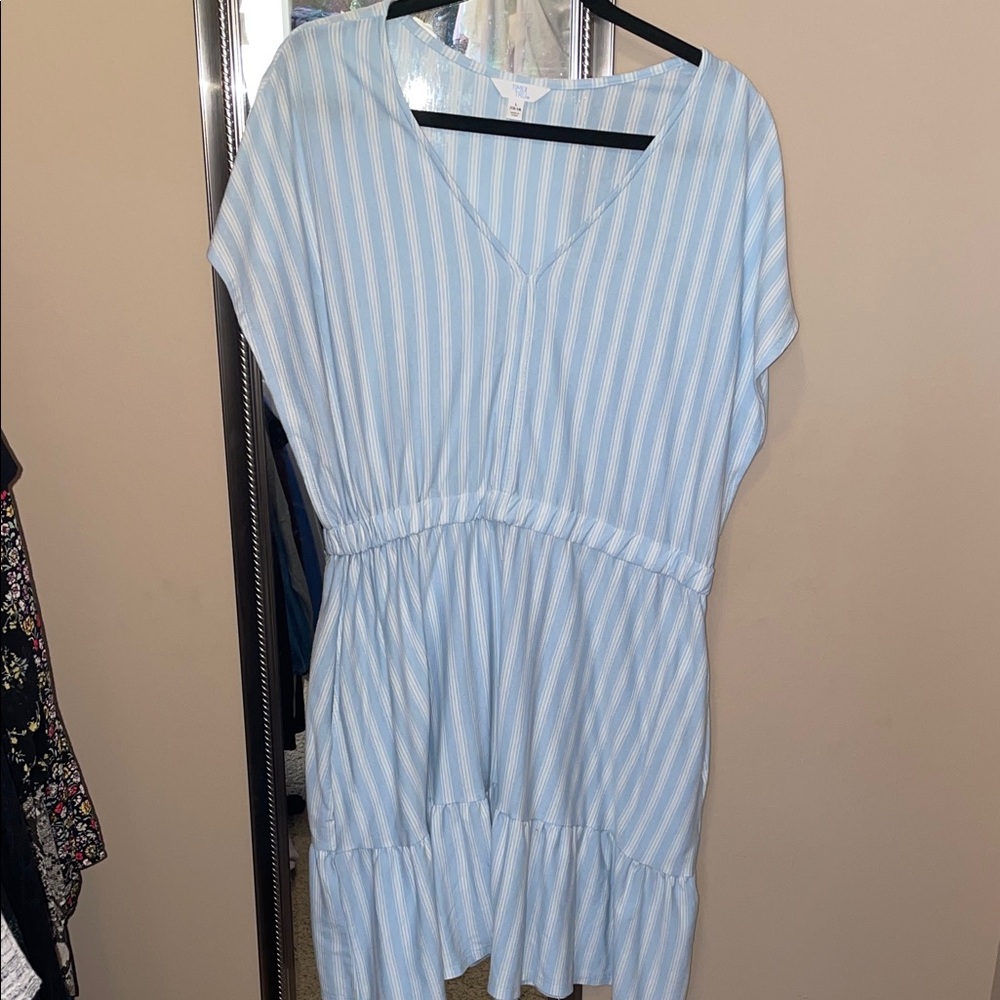 Time and Tru Light Blue Striped Mini Dress